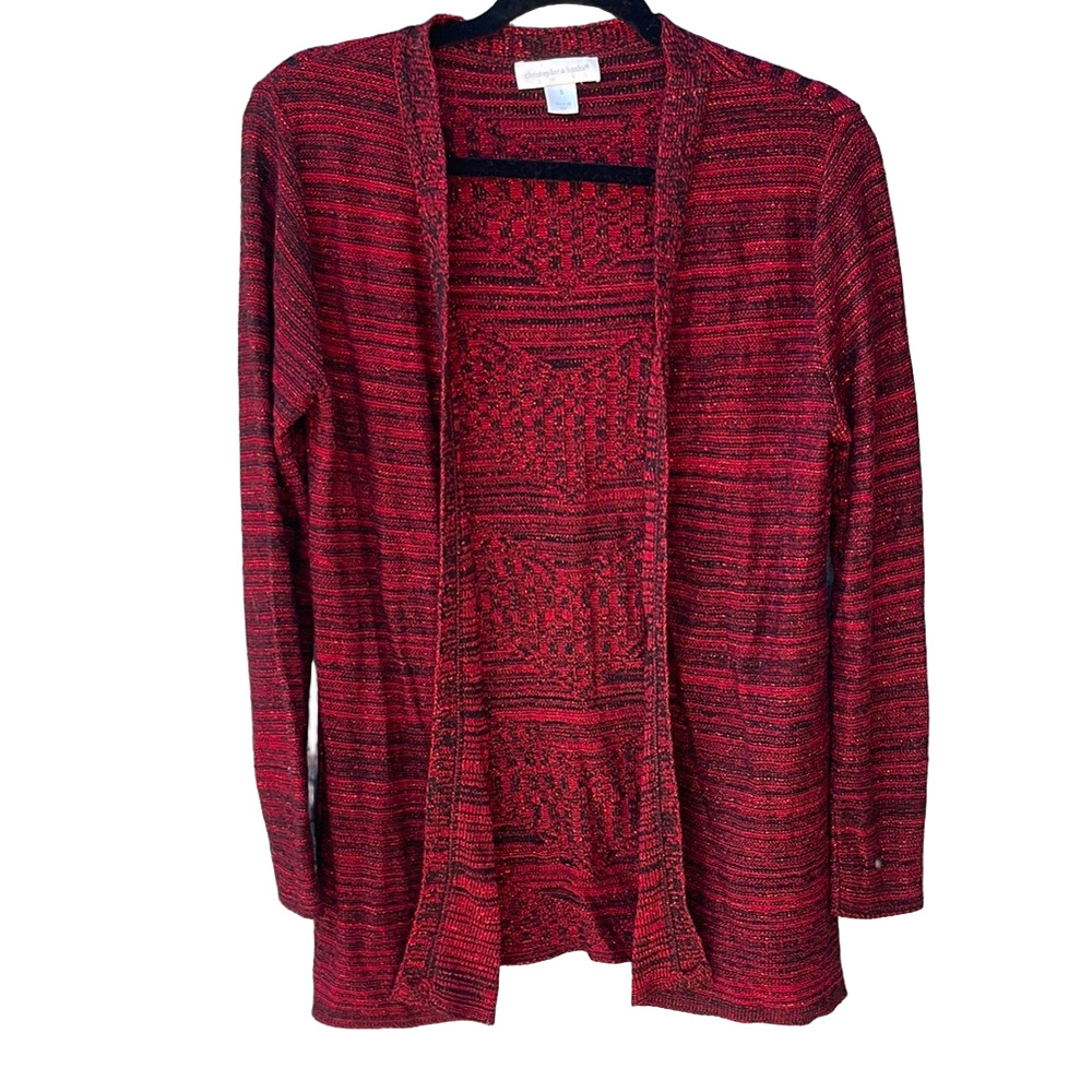 Cristopher & Banks Sparkly Metallic Threaded Striped Cardigan Women’s Red Size S
